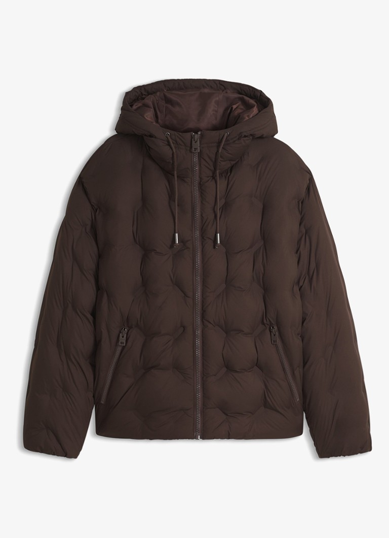 HUGO Heren Puffer jas met steekzakken en capuchon in de kleur Donkerbruin