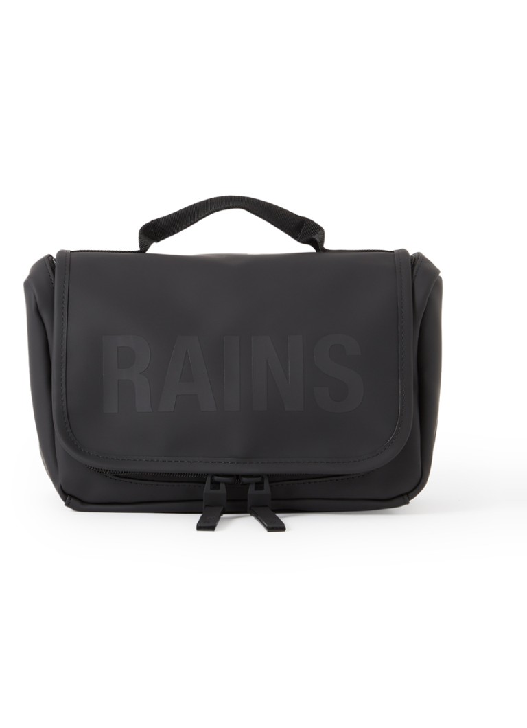Rains Texel toilettas met waterafstotende coating en logo Zwart - Deal