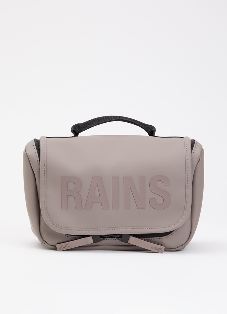 Rains Texel toilettas met waterafstotende coating en logo Taupe - Deal