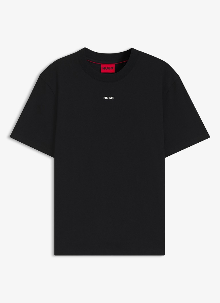 HUGO Heren Relaxed-fit T-shirt van katoen met logoprint in de kleur Black-001 / Zwart