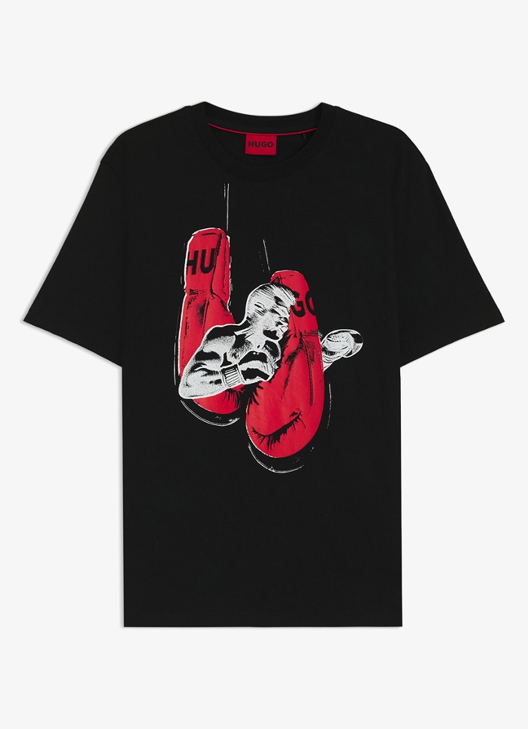 HUGO Heren Diboxer t-shirt met grafische print in de kleur Zwart