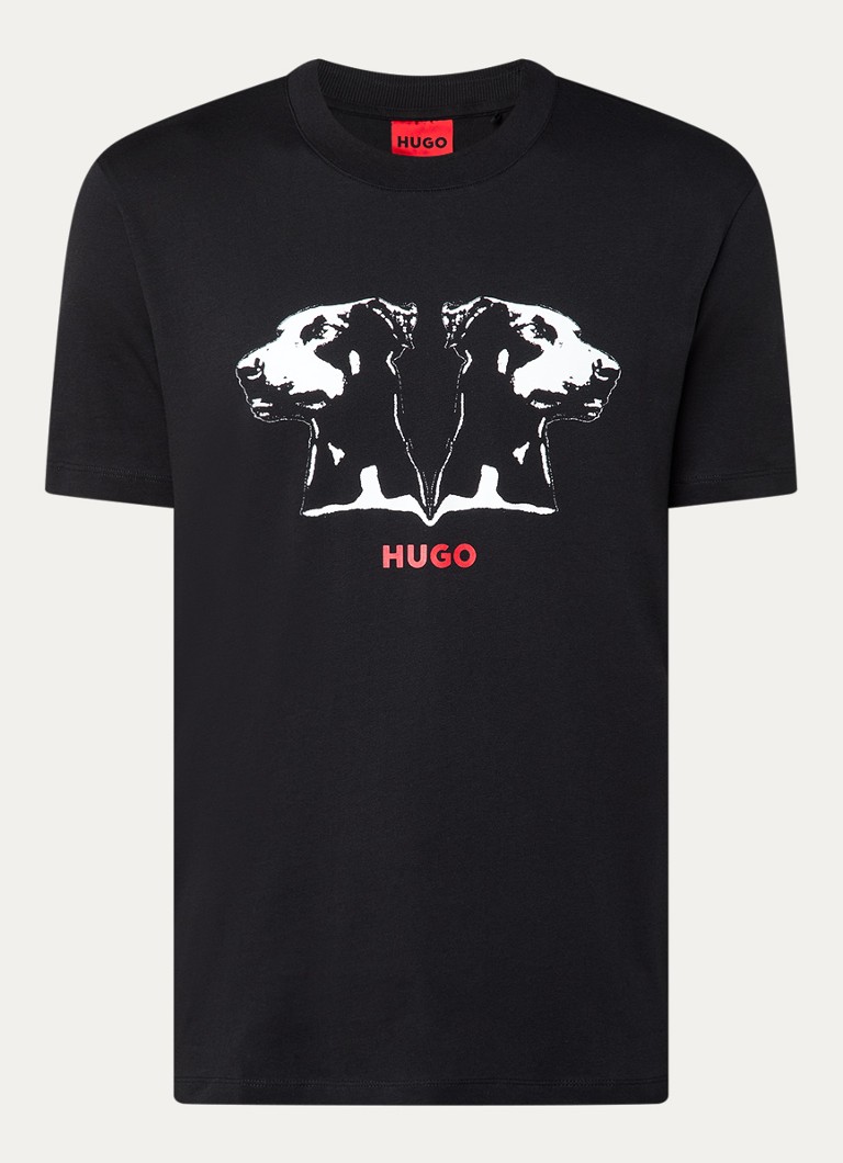 HUGO Heren Dobero T-shirt met logoprint in de kleur Zwart