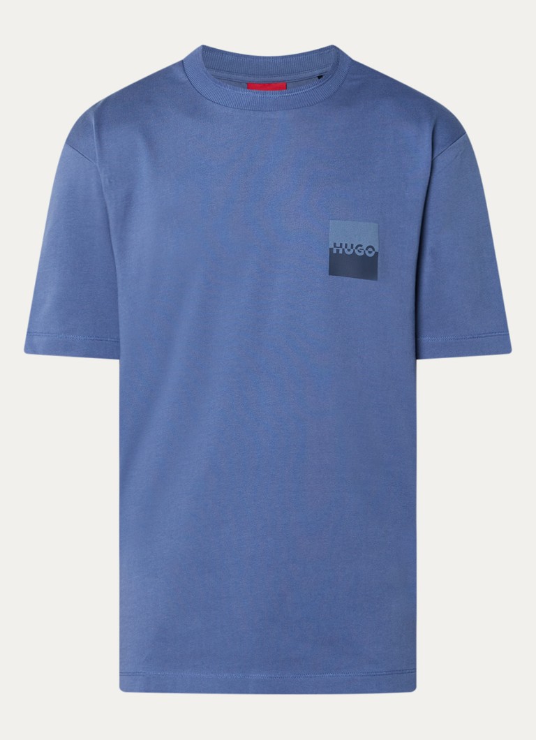 HUGO Heren Dusplito T-shirt met logo- en backprint in de kleur Staalblauw
