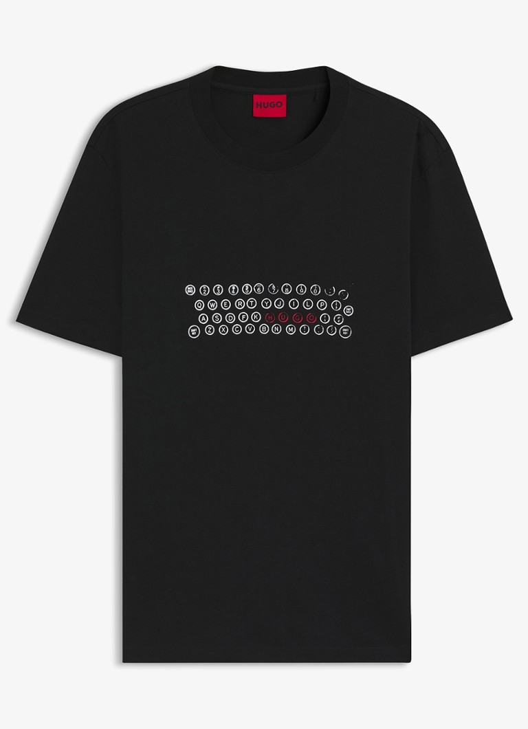 HUGO Heren T-shirt met logoprint in de kleur Zwart