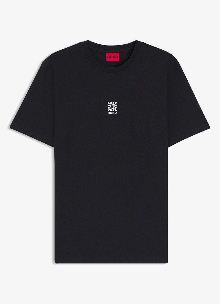 HUGO Heren Darusi t-shirt van katoen in de kleur Black-001 / Zwart