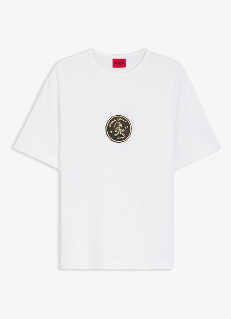 HUGO Heren T-shirt met logoborduring in de kleur Wit