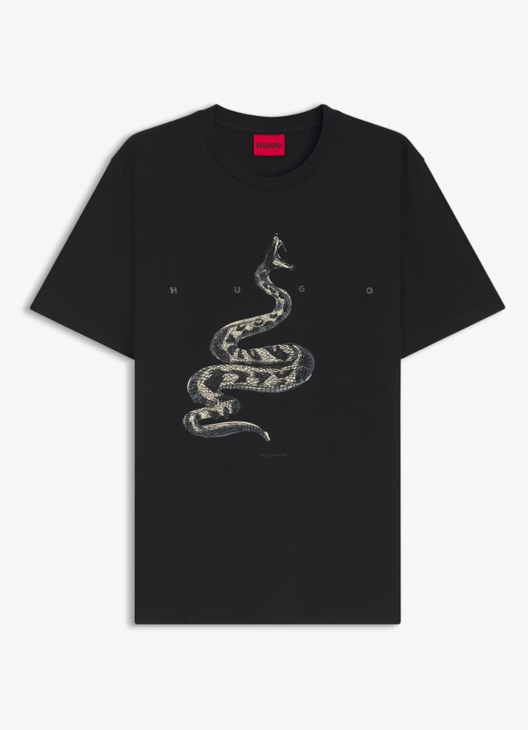 HUGO Heren T-shirt met logoprint in de kleur Zwart