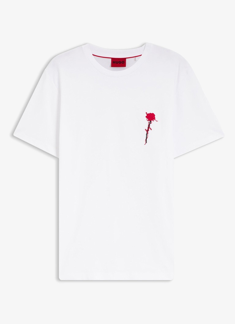 HUGO Heren T-shirt met logoborduring in de kleur Wit