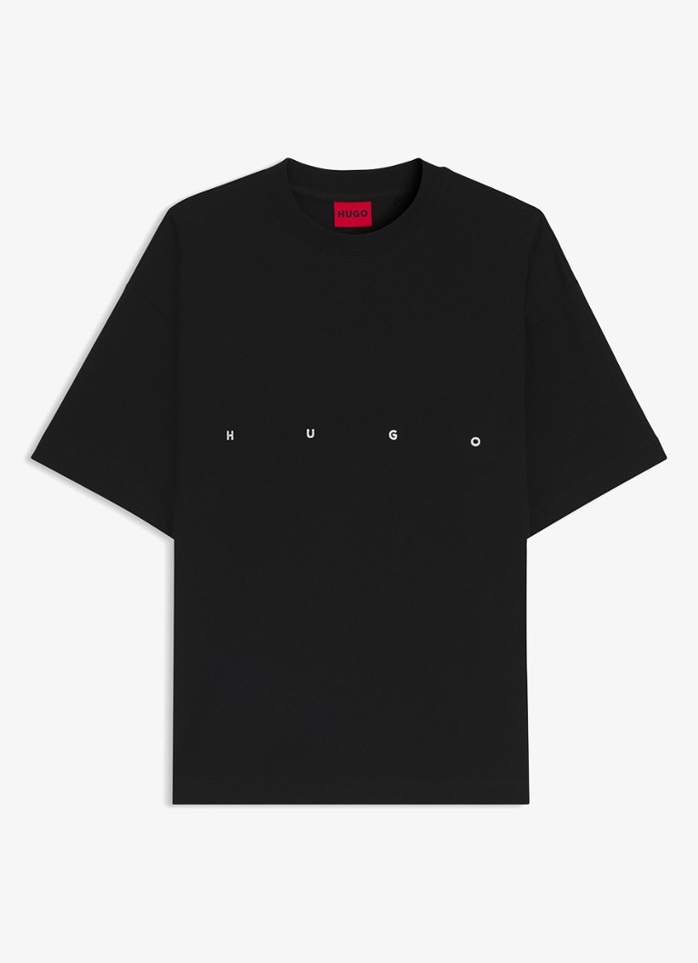 HUGO Heren T-shirt met logo- en backprint in de kleur Zwart