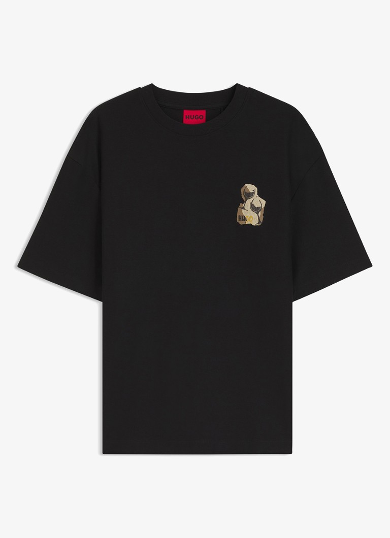 HUGO Heren T-shirt met logo- en backprint in de kleur Zwart