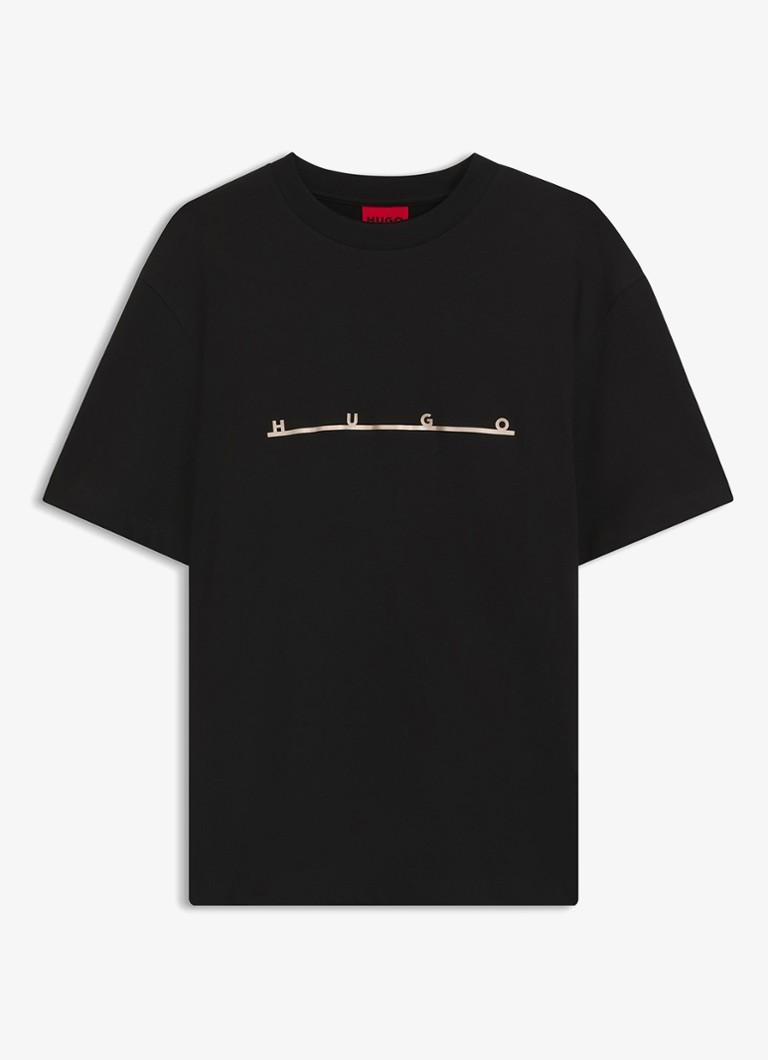 HUGO Heren T-shirt met logoprint in de kleur Zwart