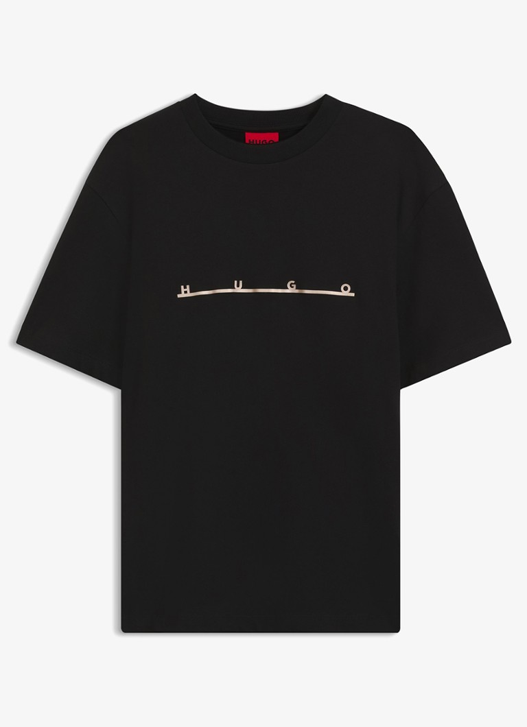 HUGO Heren T-shirt met logoprint in de kleur Zwart