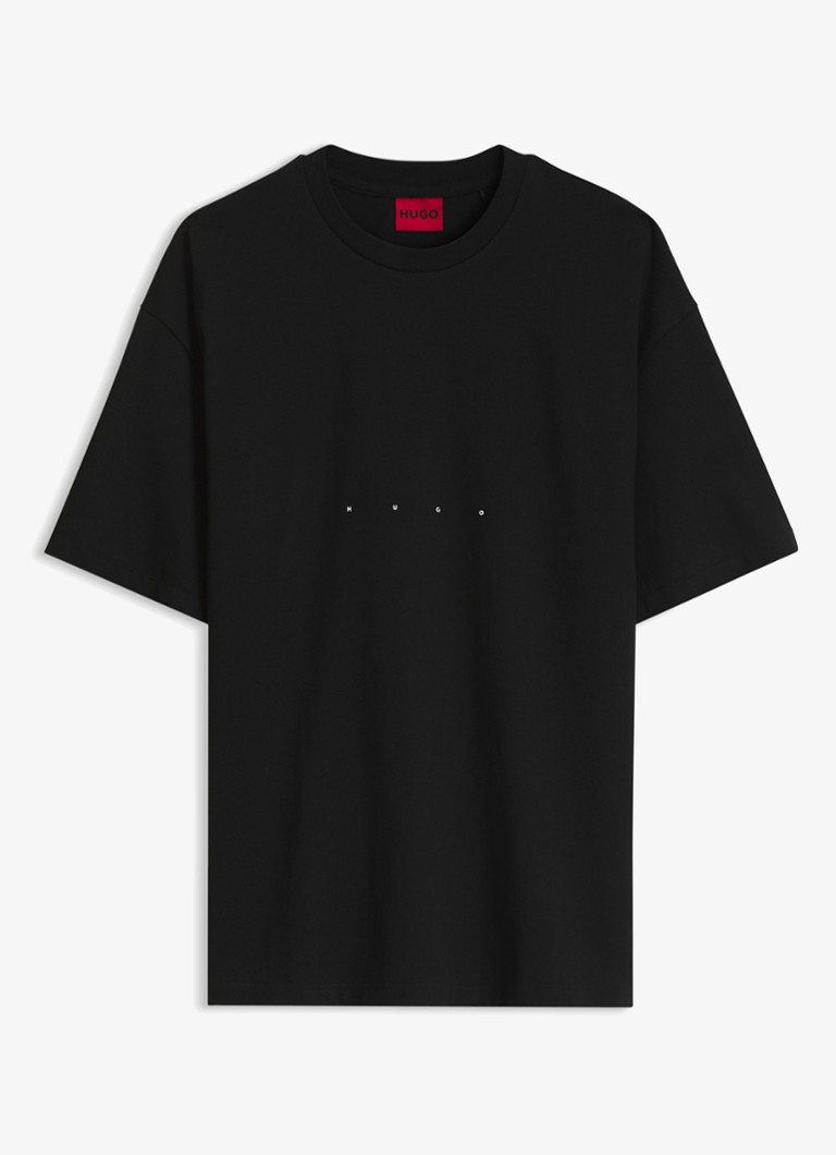 HUGO Heren T-shirt met logo- en backprint in de kleur Zwart