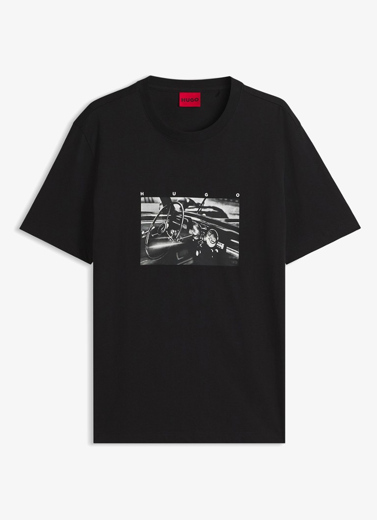 HUGO Heren T-shirt met print in de kleur Diepzwart