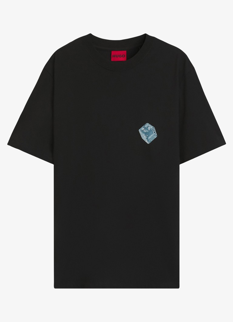 HUGO Heren T-shirt met logo- en backprint in de kleur Zwart