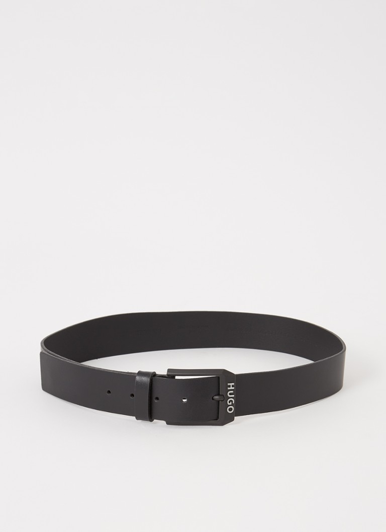 HUGO Heren Leren riem met matzwarte gesp met logodecoratie in de kleur Zwart