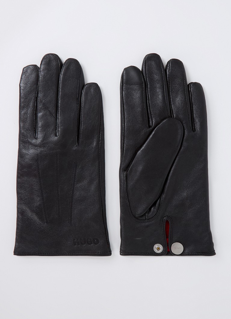 HUGO Heren Handschoenen van lamsleer met touchscreen functie in de kleur Zwart