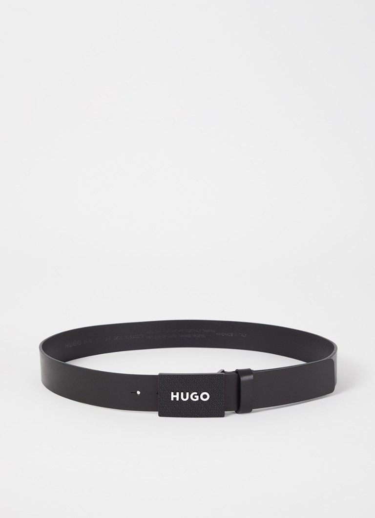 HUGO Heren Gilao riem van leer met logo in de kleur Zwart