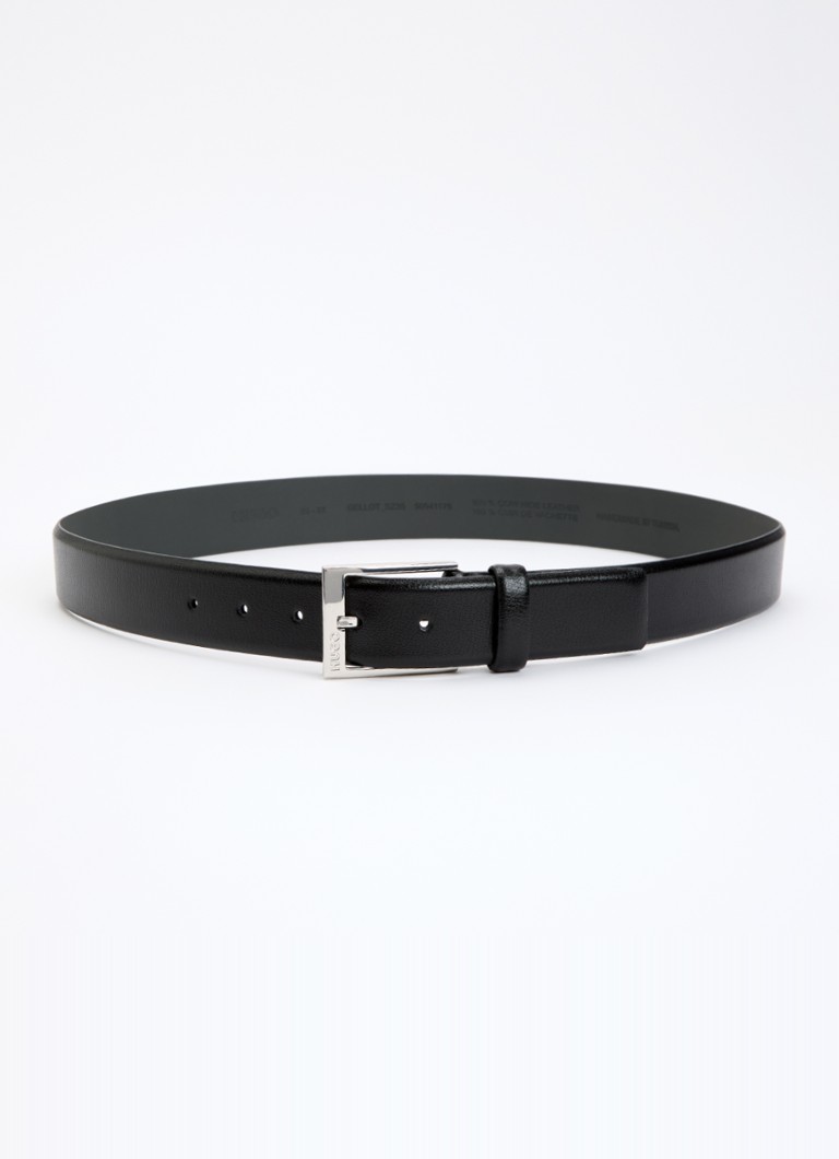 HUGO Heren Riem van leer met logo in de kleur Zwart