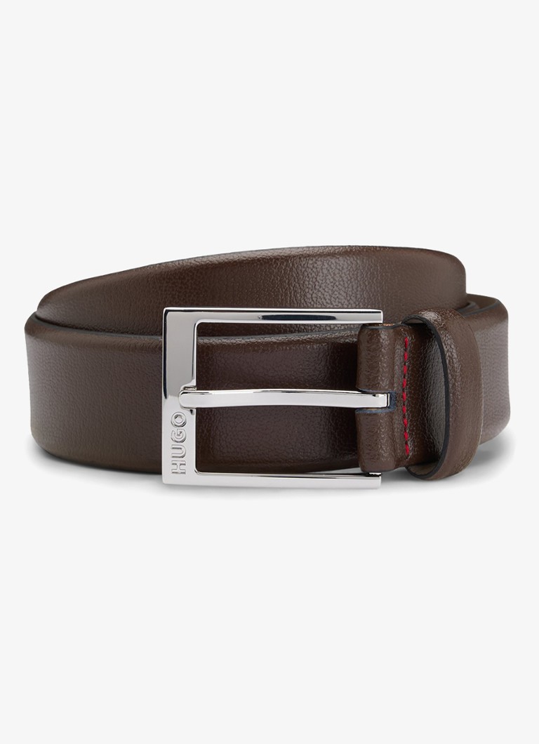 HUGO Heren Riem van leer met logo in de kleur Bruin