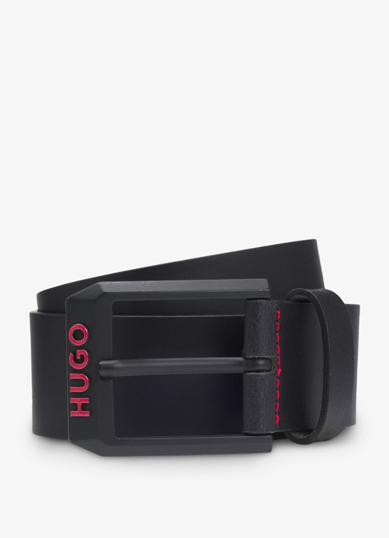 HUGO Heren Riem van leer met logo in de kleur Black-001 / Zwart