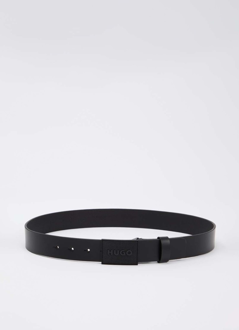 HUGO Heren Riem van leer met logo in de kleur Zwart