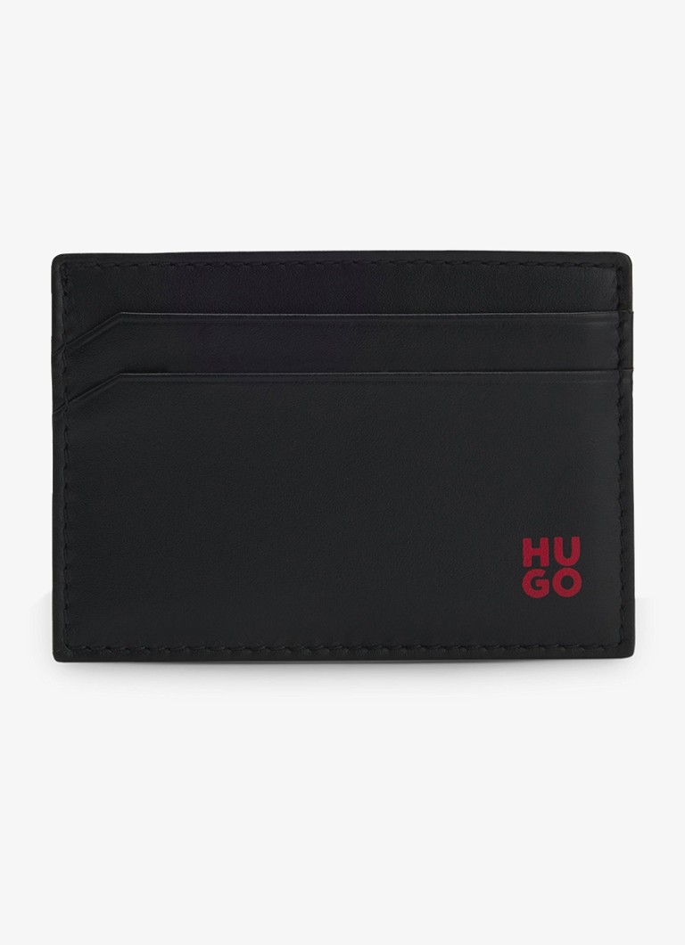 HUGO Heren Tibby pasjeshouder van leer met logo in de kleur Zwart