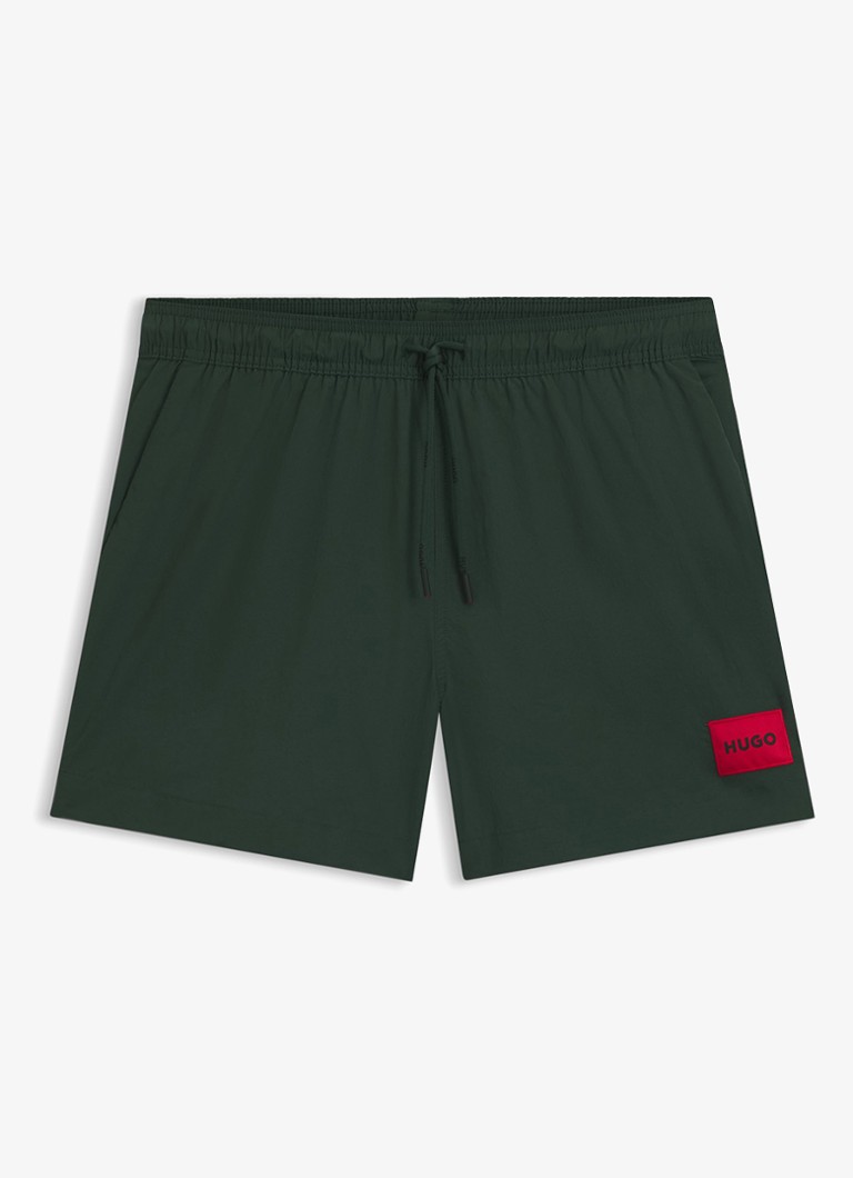 HUGO Heren Sneldrogende zwemshorts met logolabel in de kleur Dark Green-305 / Groen