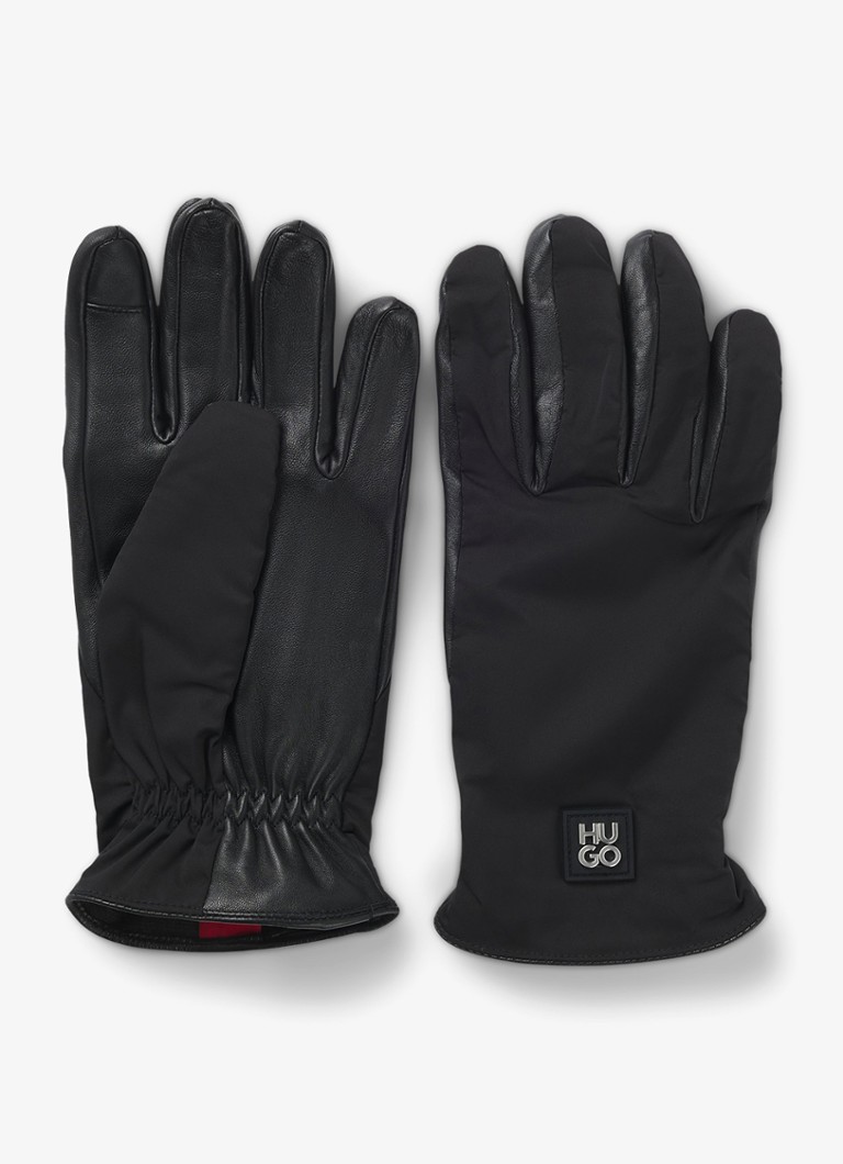 HUGO Heren Luminary-L handschoenen van leer met logo in de kleur Zwart