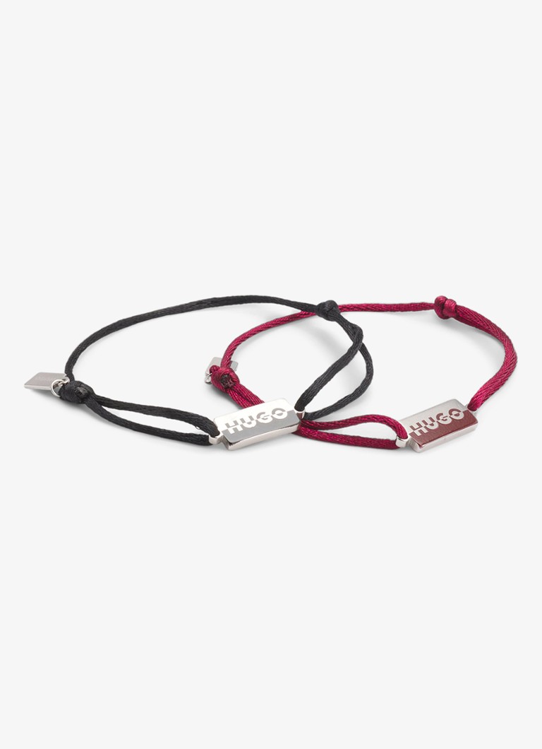 HUGO Heren Twee armbanden met logo in de kleur Wit