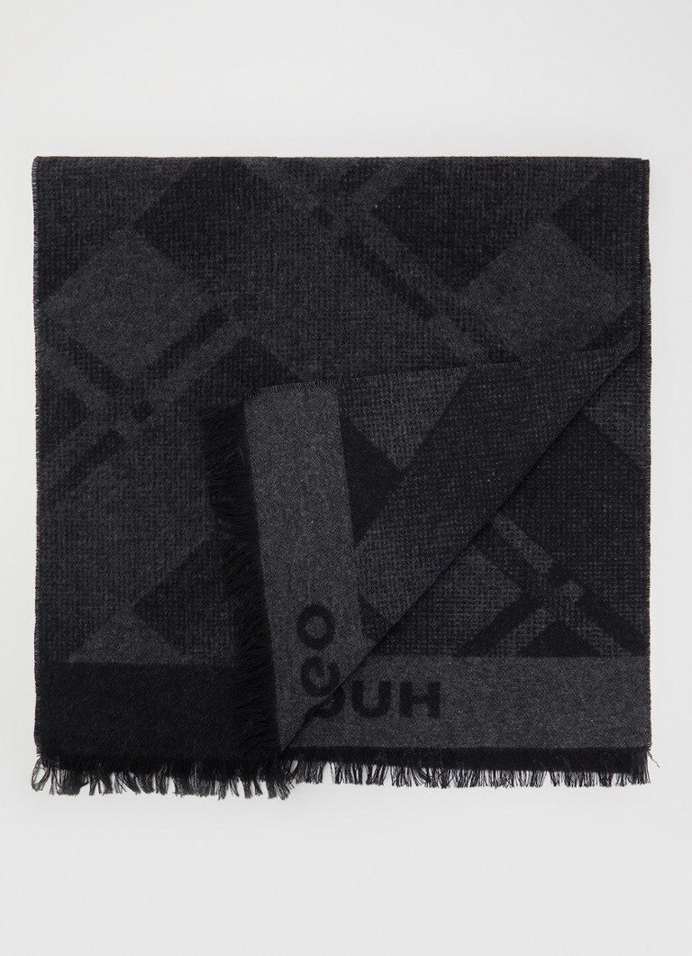 HUGO Heren Sjaal met print 180 x 45 cm in de kleur Zwart