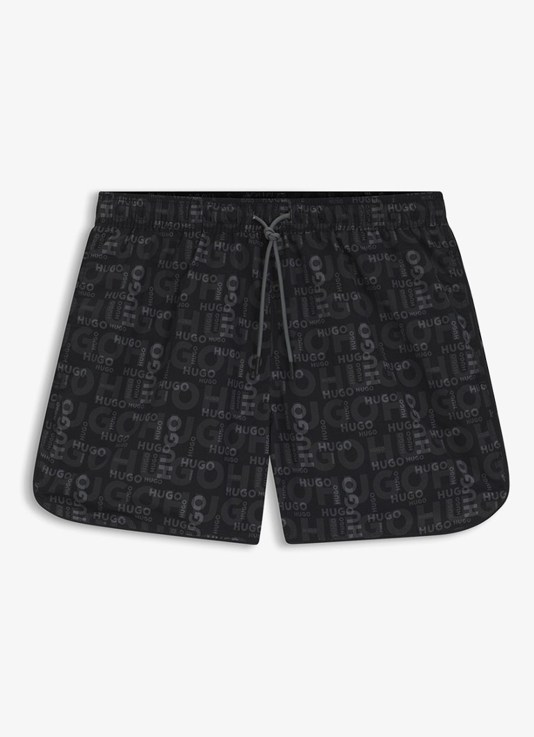 HUGO Heren Rik zwemshorts met logoprint in de kleur Grijs