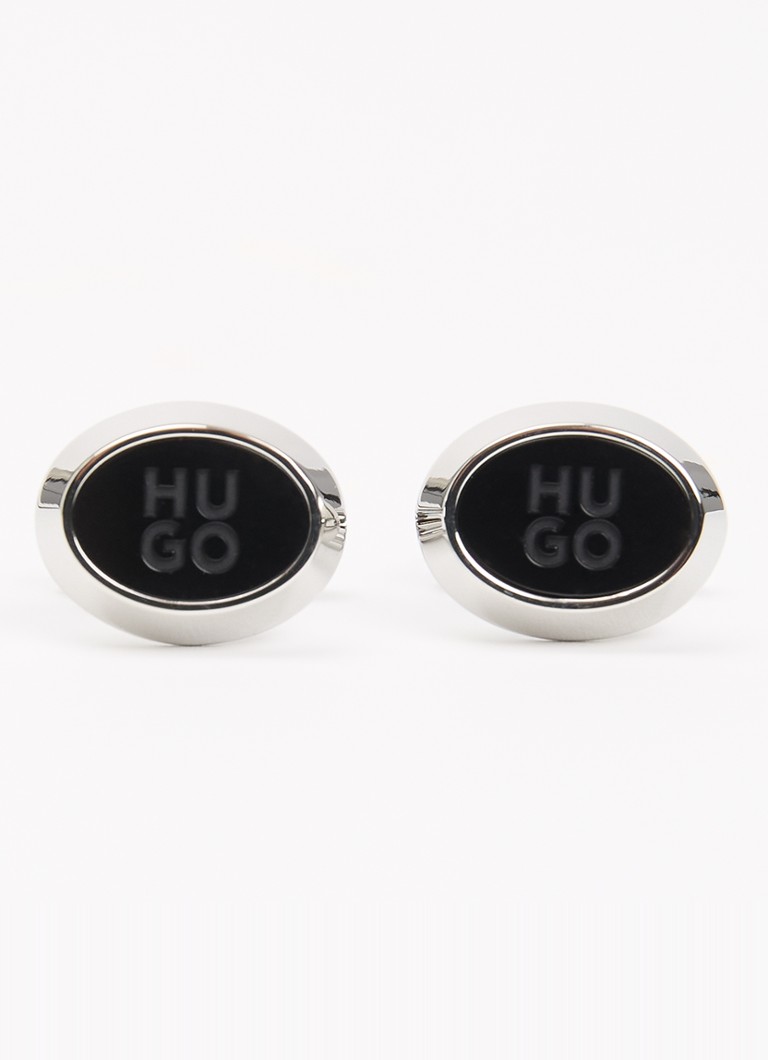 HUGO Heren Manchetknopen met logo in de kleur Zilver