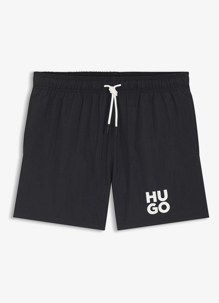 HUGO Heren Zwemshorts met steekzakken en logo in de kleur Black-001 / Zwart