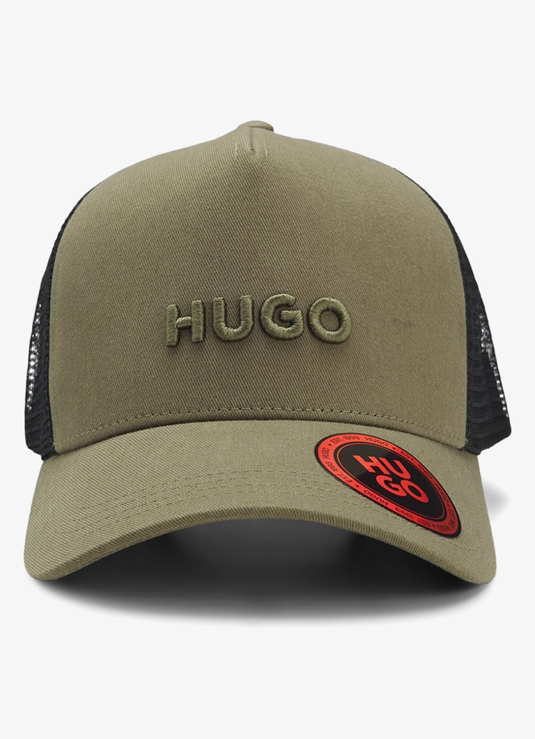 HUGO Heren Pet van katoenen twill met mesh panelen in de kleur Open Green-388 / Groen