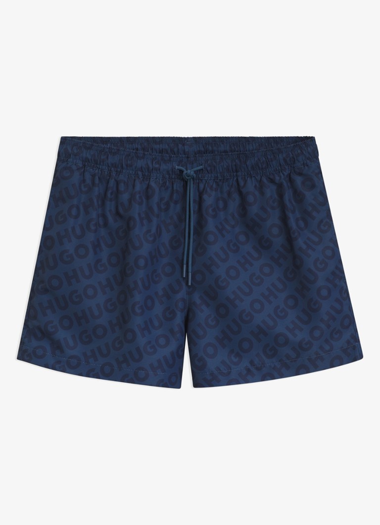 HUGO Heren Sneldrogende zwemshort met logoprint in de kleur Donkerblauw