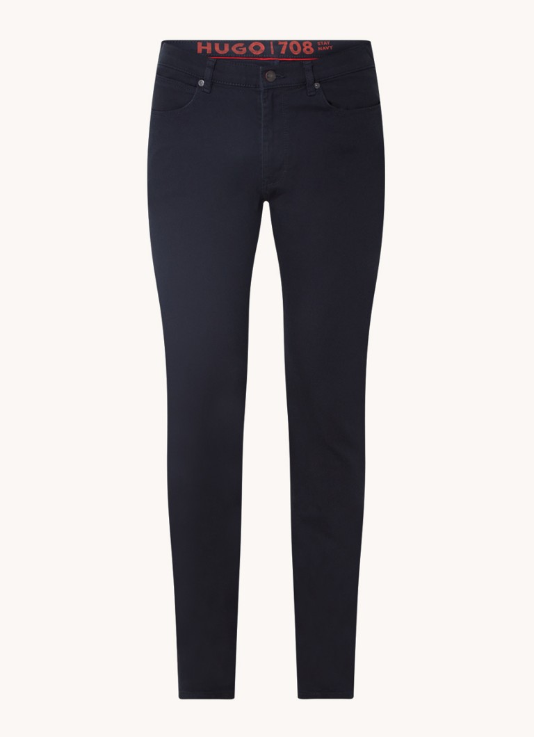 HUGO Heren 708 Slim fit jeans met stretch in de kleur Donkerblauw
