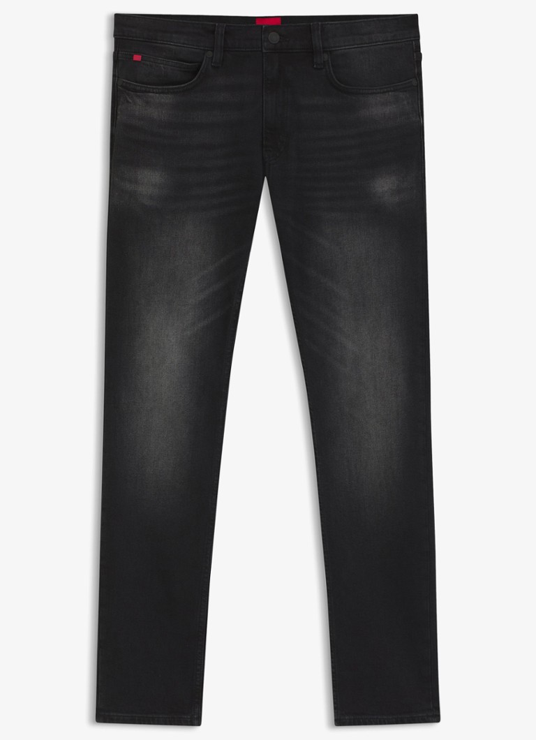 HUGO Heren 734 slim fit jeans met gekleurde wassing in de kleur Zwart