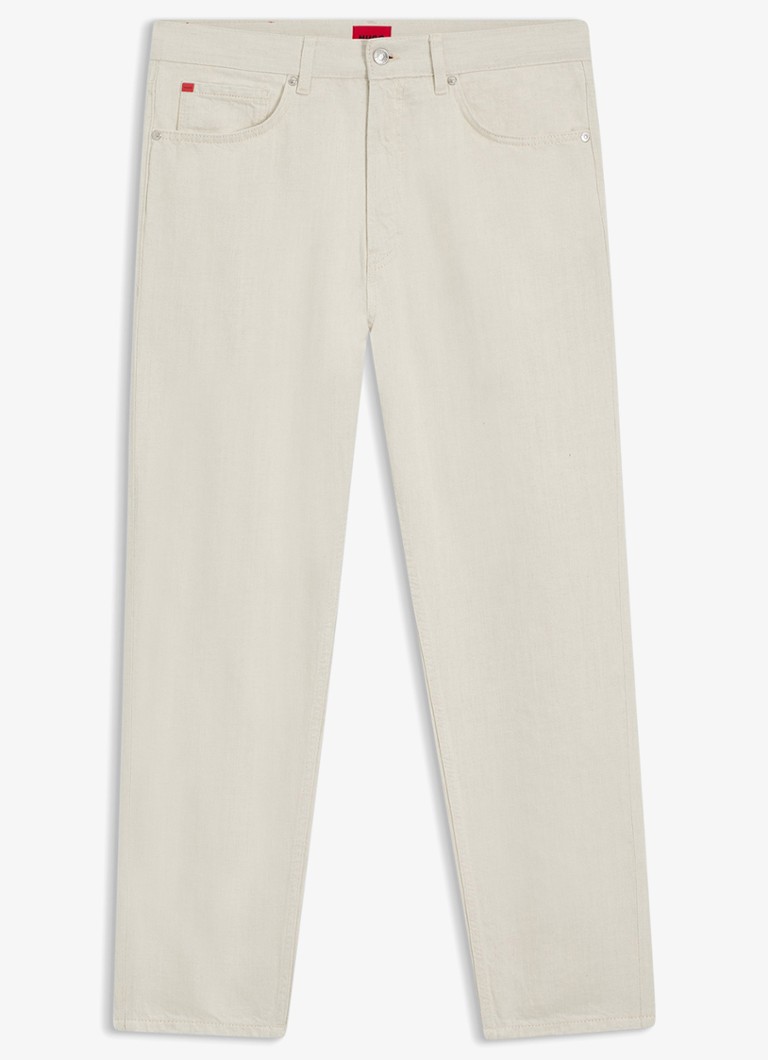HUGO Heren Tapered fit jeans in linnenblend in de kleur Natural-102 / Wit