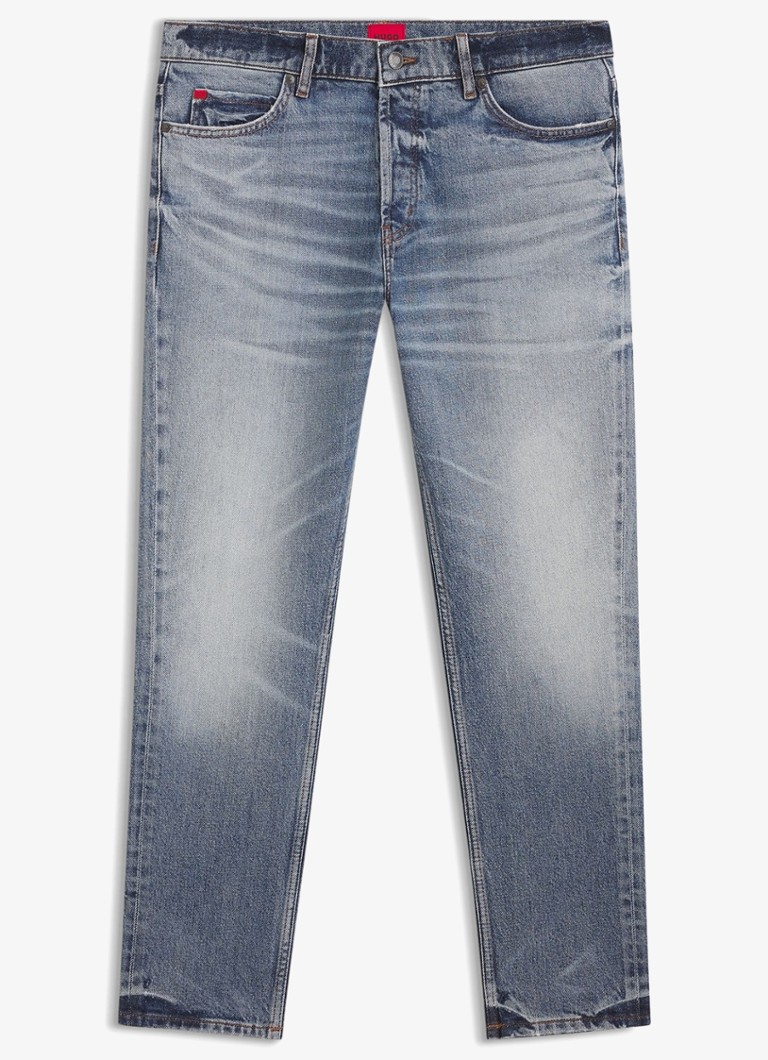 HUGO Heren Tapered fit jeans met medium wassing in de kleur Indigo
