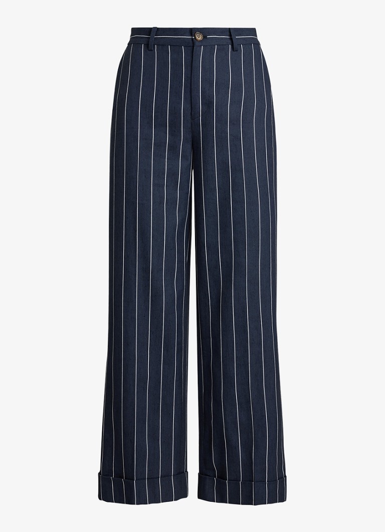 Ralph Lauren Dames High waist cropped straight fit broek met streepprint in de kleur Blauw