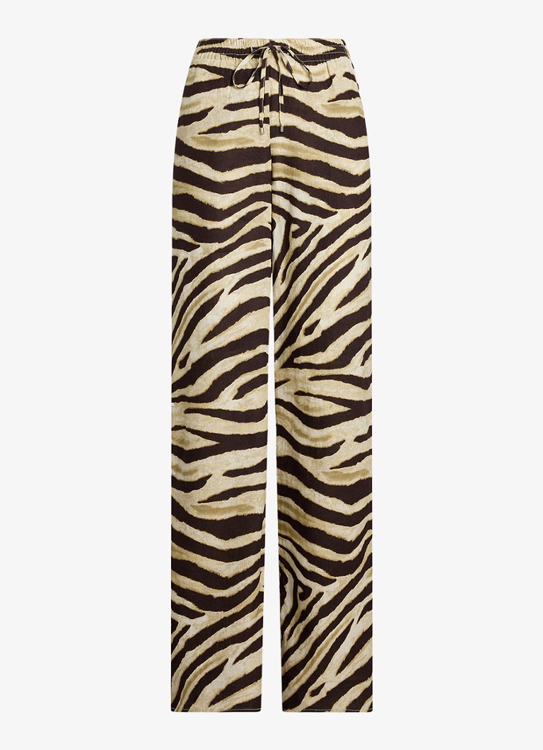 Ralph Lauren Dames High waist wide fit broek met zebraprint in de kleur Bruin