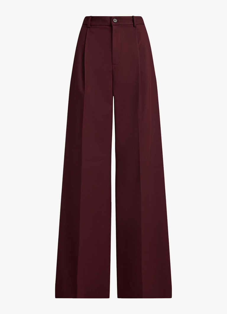 Ralph Lauren Dames High waist wide fit broek in wolblend in de kleur Dark Garnet / Bordeauxrood
