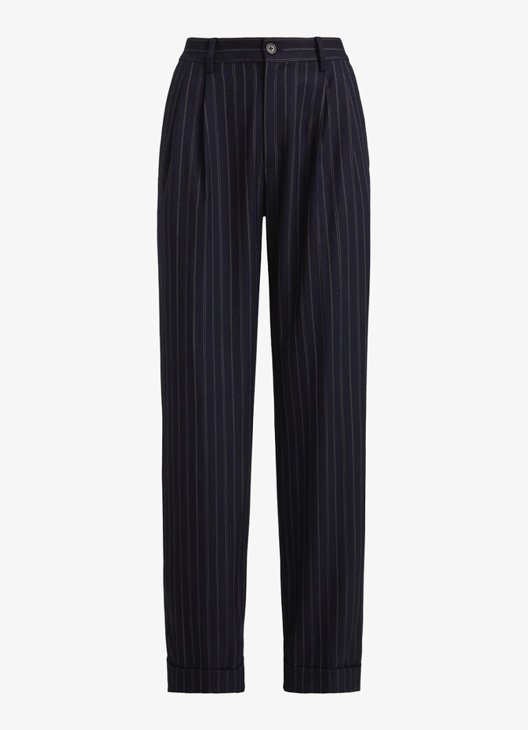 Ralph Lauren Dames Pantalon in wolblend met streepprint en plooidetails in de kleur Donkerblauw