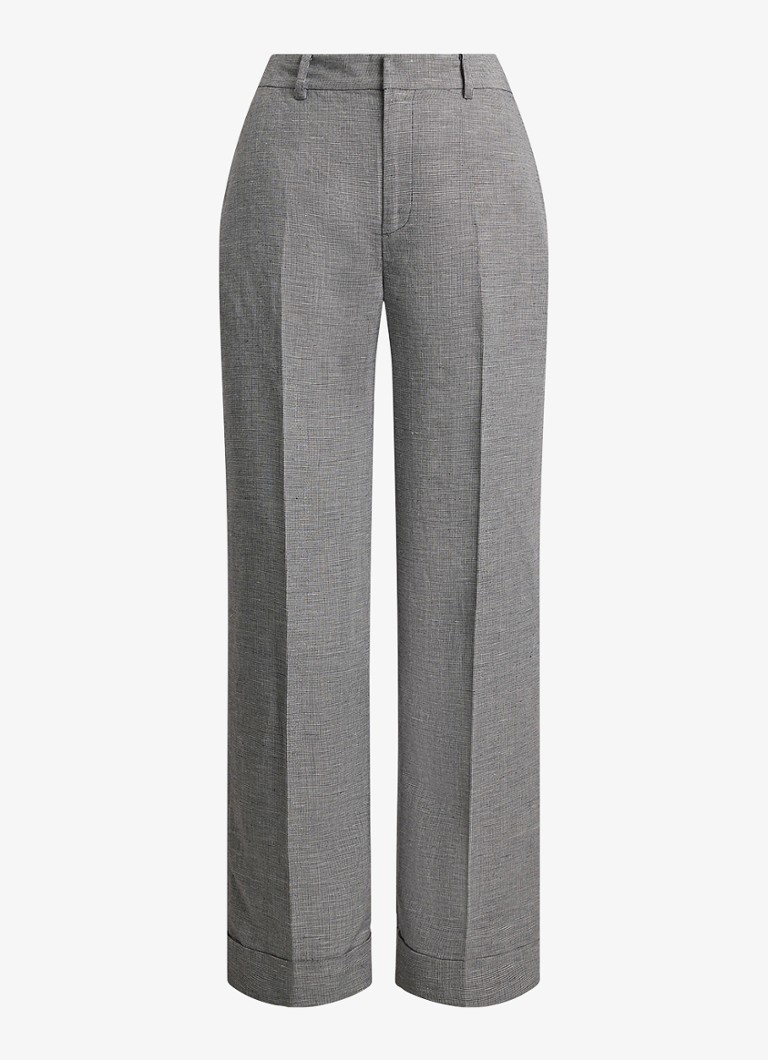 Ralph Lauren Dames High waist wide fit pantalon in linnenblend in de kleur Lichtgrijs