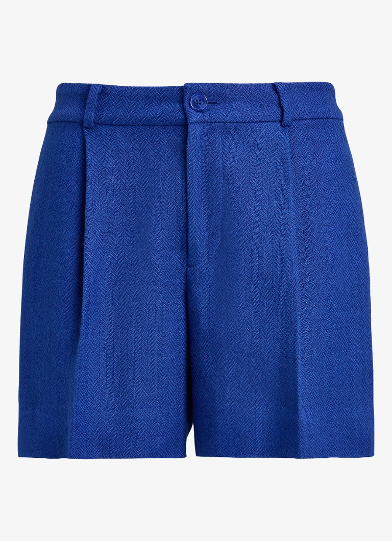 Ralph Lauren Dames High waist loose fit korte broek in linnenblend in de kleur Kobaltblauw