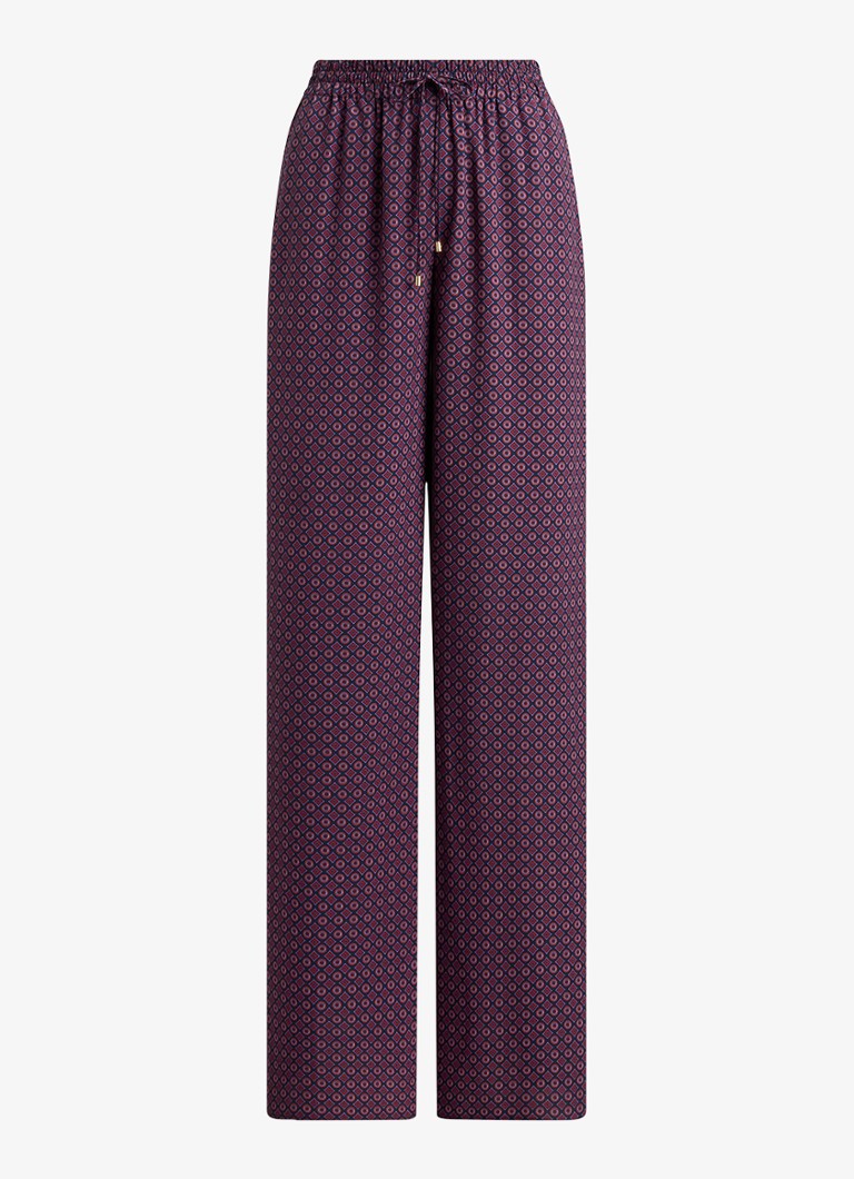 Ralph Lauren Dames High waist wide fit palazzo broek met grafische print in de kleur Navy Multi / Donkerrood