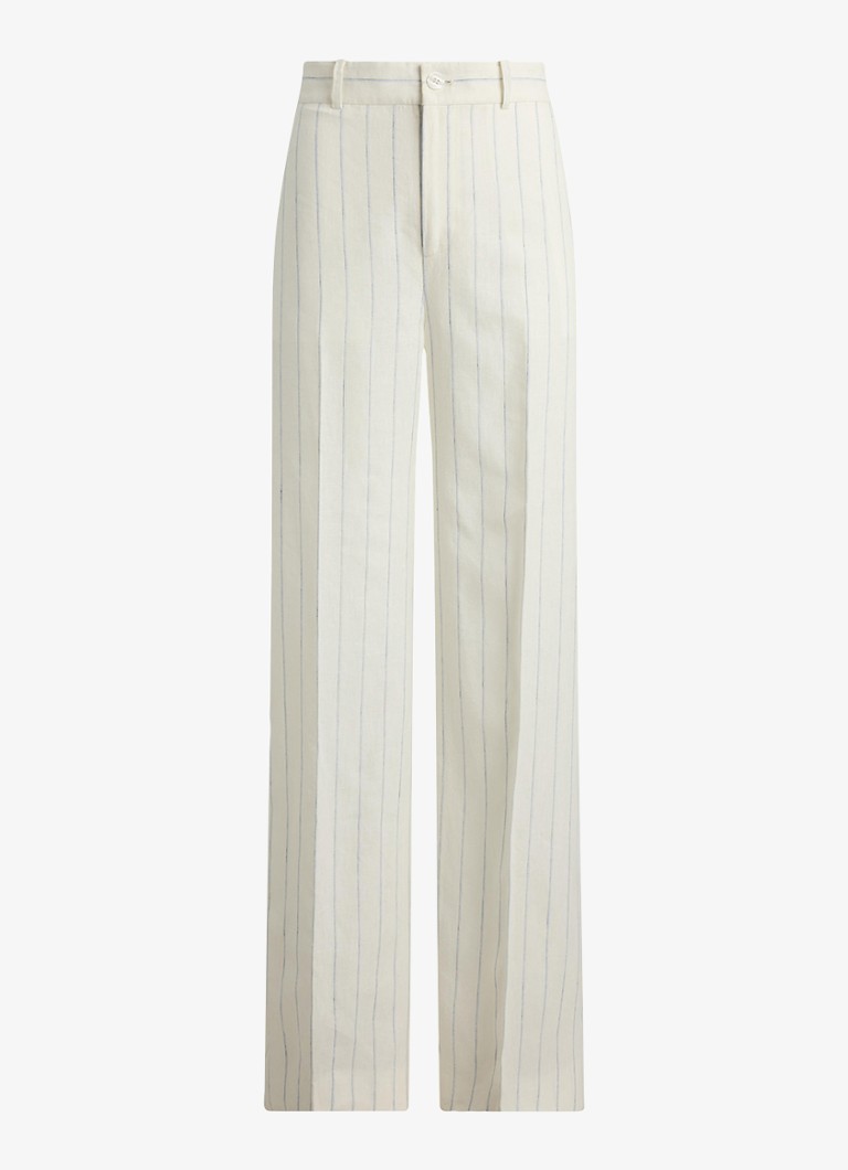 Ralph Lauren Dames High waist wide fit pantalon van linnen met streepprint in de kleur WHITE/BLUE MULTI-2WXU