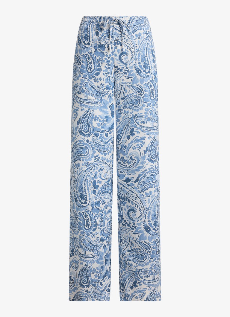 Ralph Lauren Dames High waist wide fit broek van linnen met paisley dessin in de kleur WHITE/BLUE-2WXT