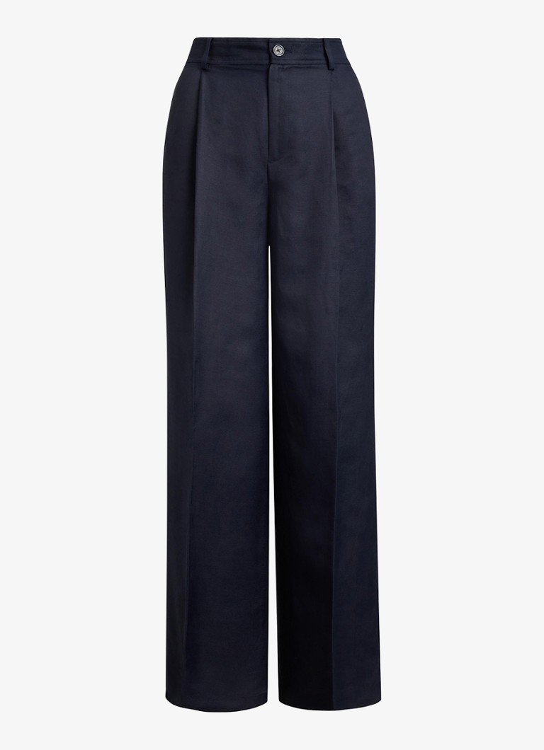 Ralph Lauren Dames High waist wide fit pantalon in linnenblend in de kleur Blauw
